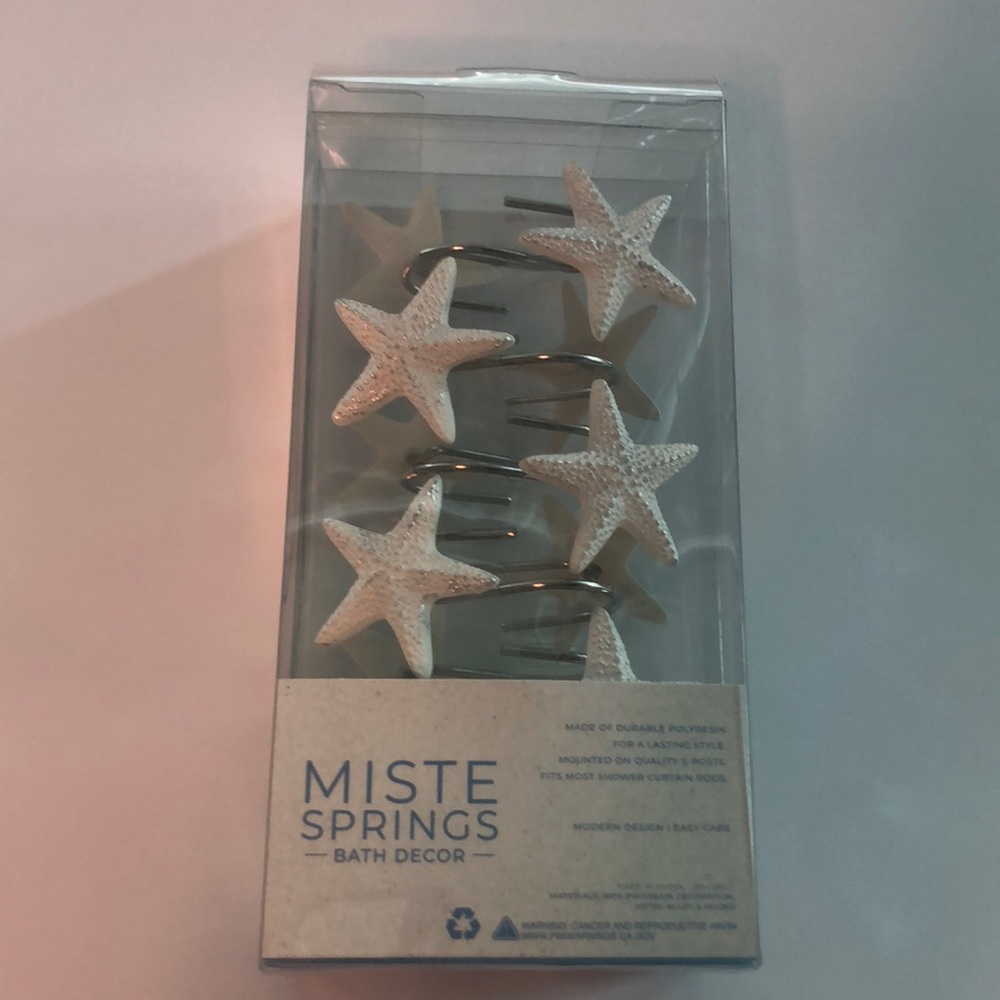 Starfish star beach nwt bath decor shower curtain hooks 12 white and silver